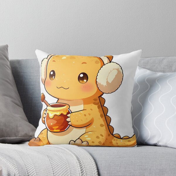 Item preview, Cute Baby Allosaurus with Fluffy Earmuffs Hugging Honey Pot designed and sold by pumsquare.