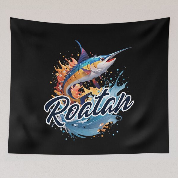 Artikelvorschau, Roatan Marlin Fishing Art - Farbenfrohe Illustration von Karibik-Marlinfischen entworfen und verkauft von Gustavo Navarro.