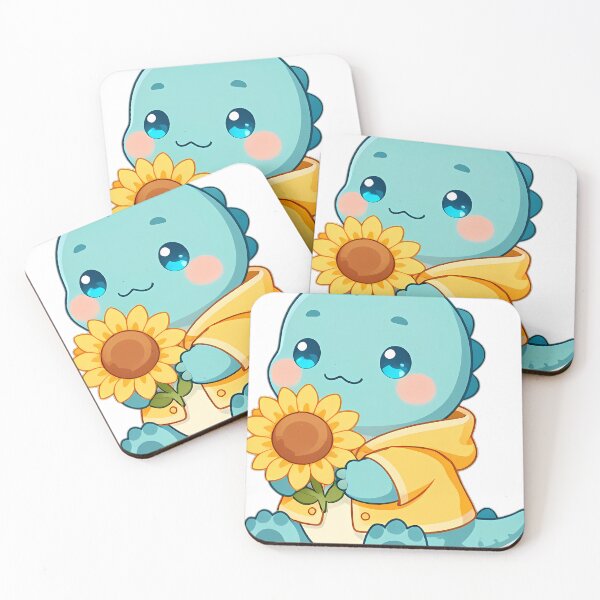 Item preview, Cute Baby Baryonyx in Raincoat Holding Golden Sunflower Bloom designed and sold by pumsquare.