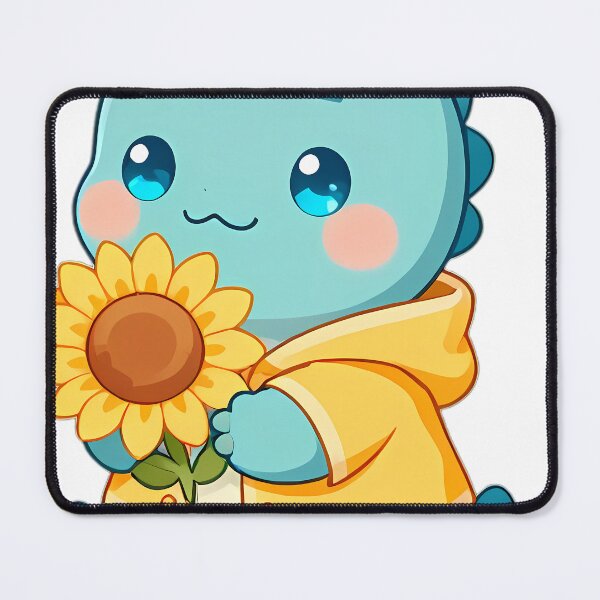 Item preview, Cute Baby Baryonyx in Raincoat Holding Golden Sunflower Bloom designed and sold by pumsquare.