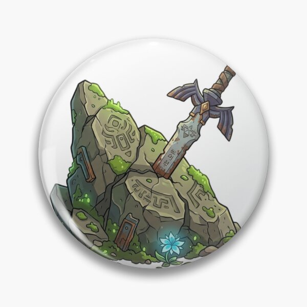 Item preview,  The Master Sword is jammed deep into a moss-covered, rune-carved monolith. designed and sold by gorillazone_co.