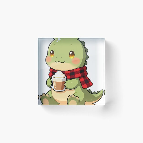 Item preview, Cute Baby Megalosaurus in Plaid Flannel Scarf Holding Latte designed and sold by pumsquare.