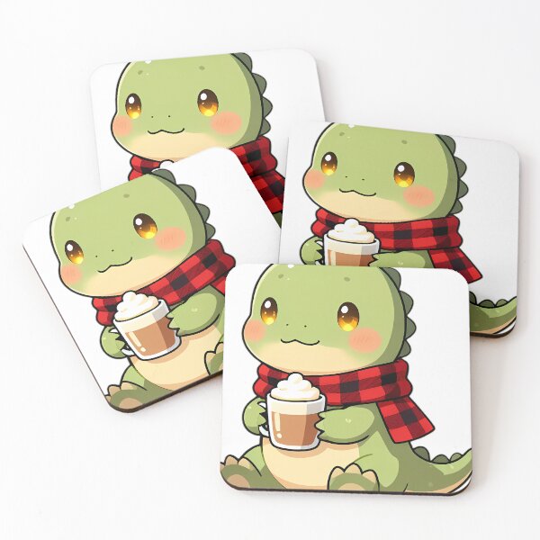 Item preview, Cute Baby Megalosaurus in Plaid Flannel Scarf Holding Latte designed and sold by pumsquare.