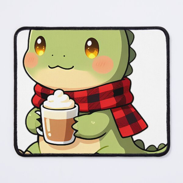 Item preview, Cute Baby Megalosaurus in Plaid Flannel Scarf Holding Latte designed and sold by pumsquare.