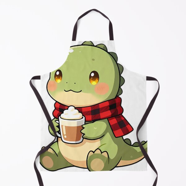 Item preview, Cute Baby Megalosaurus in Plaid Flannel Scarf Holding Latte designed and sold by pumsquare.