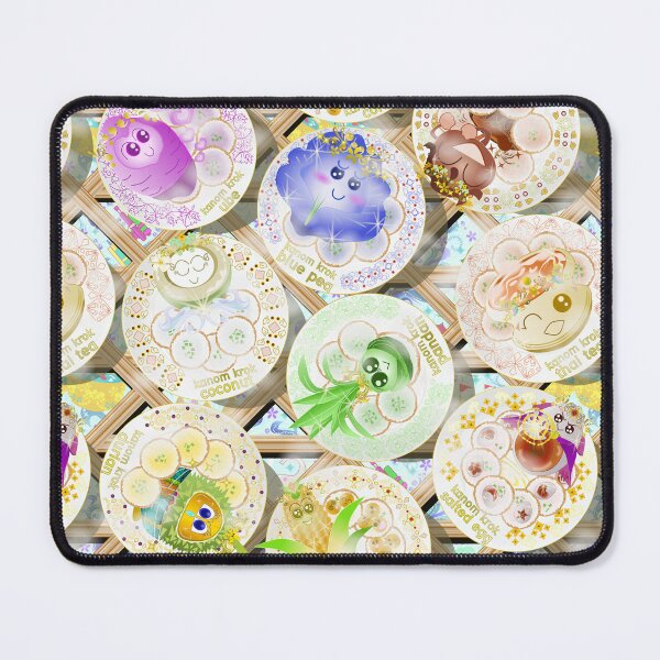 Item preview, Kawaii Thai Dessert Kanom Krok Seamless Pattern Bamboo Tray Ceramic Plate designed and sold by Vector Loom Studio 9.