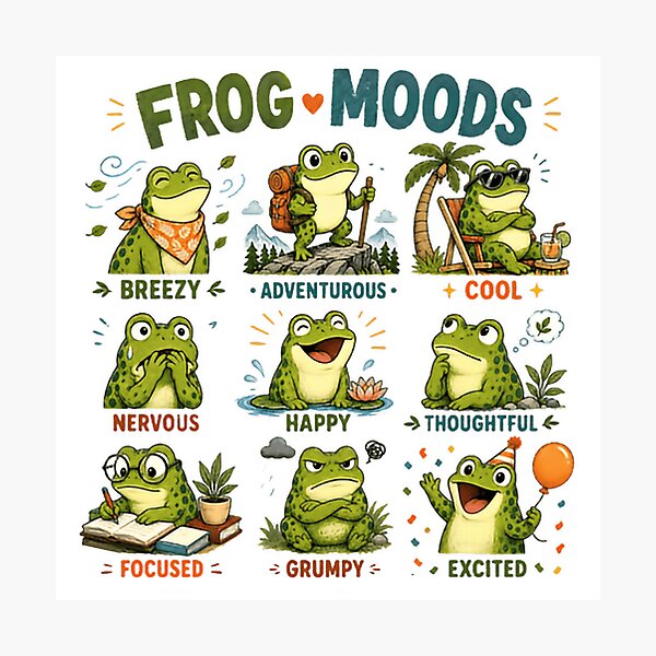 Item preview, Frog Moods Amphibian Lover Emotions Feelings designed and sold by RetroMini2026.