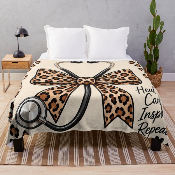 Item preview, Leopard Stethoscope Healthcare Throw Blanket Heal Care Inspire Repeat designed and sold by ClinicalHubs.