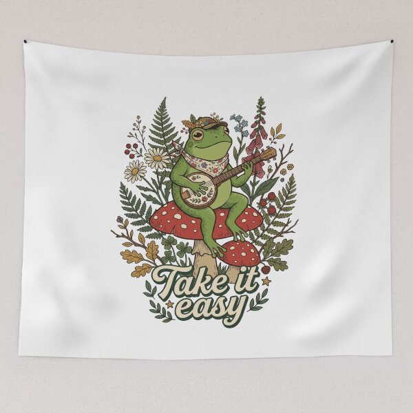 Item preview, Cute Frog Playing Banjo on Mushroom - Take It Easy designed and sold by RoyalDeluxGo.