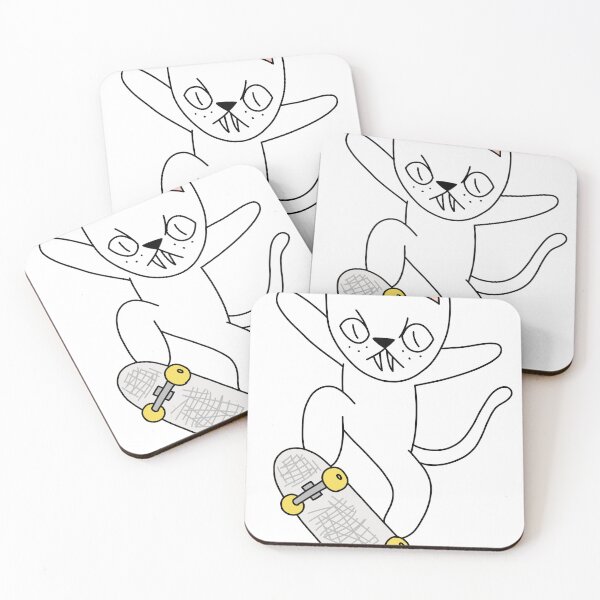 Item preview, mean cat skateboarding - white designed and sold by motherbrainart.