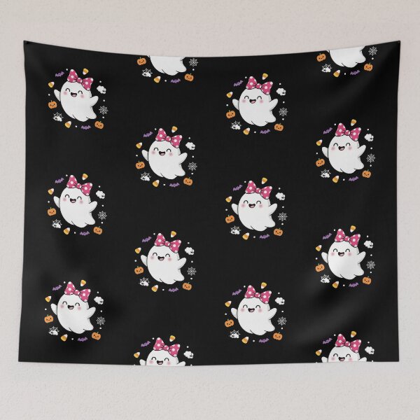 Item preview, Cute Kawaii Ghost Pink Bow Halloween Kids T-Shirt – Pumpkin, Bat and Candy Corn Design designed and sold by FestivityFinds.