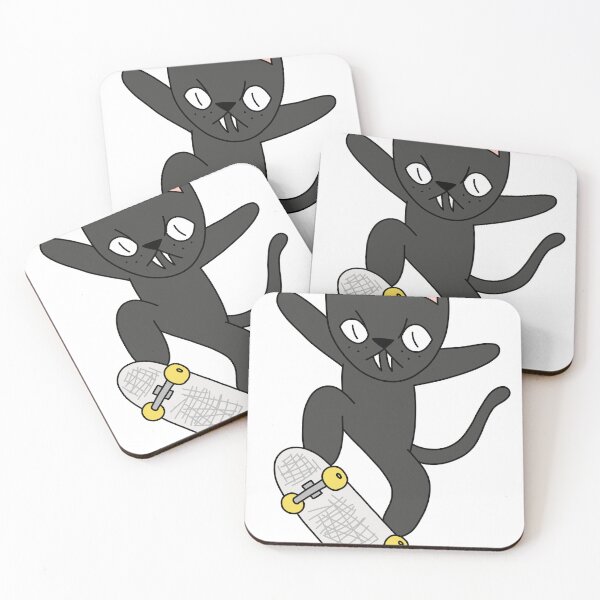 Item preview, mean cat skateboarding - black designed and sold by motherbrainart.
