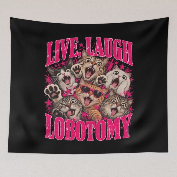 Item preview, Live Laugh Lobotomy Chaotic Screaming Cats Ironic Meme Design designed and sold by JapanAnimeSH1.