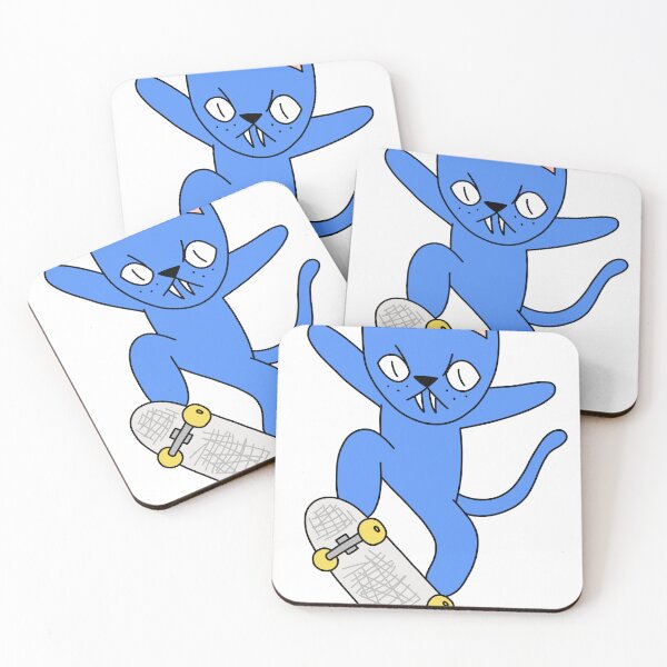 Item preview, mean cat skateboarding - blue designed and sold by motherbrainart.