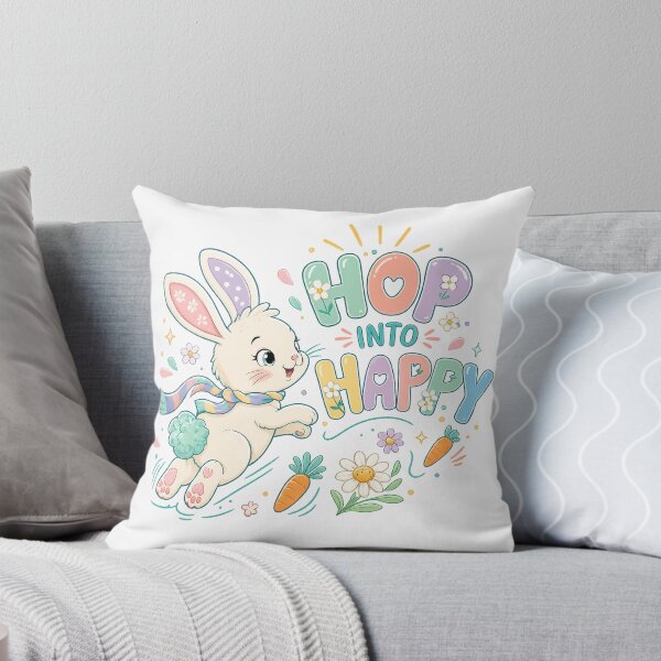 Item preview, Hop Into Happy Cute Easter Bunny Pastel Spring Floral Art Design designed and sold by inkoutninja.