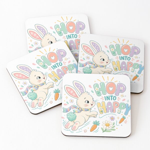 Item preview, Hop Into Happy Cute Easter Bunny Pastel Spring Floral Art Design designed and sold by inkoutninja.