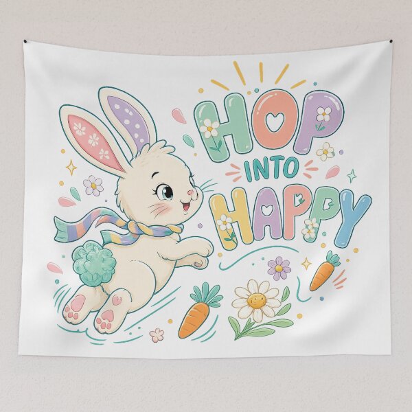 Item preview, Hop Into Happy Cute Easter Bunny Pastel Spring Floral Art Design designed and sold by inkoutninja.