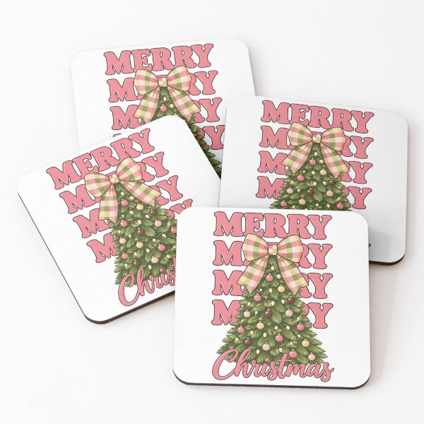 Item preview, Merry Merry Merry Christmas Pink Plaid Bow Christmas Tree designed and sold by Luvahawb.