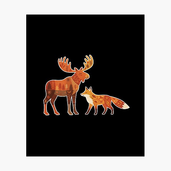 Item preview, Folk Art Moose and Fox Sticker  Scandinavian Woodland Animal Nature Art designed and sold by FestivityFinds.