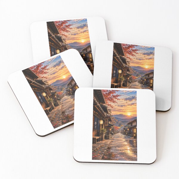 Item preview, Japanese Post Town at Sunset – Edo Period Landscape designed and sold by CHANNELZIPANG.