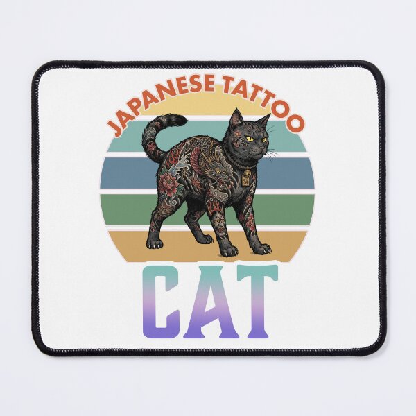 Item preview, Japanese Tattoo Cat – Traditional Irezumi Style Black Cat with Dragon and Peonies designed and sold by LOVEARTDESIGN.