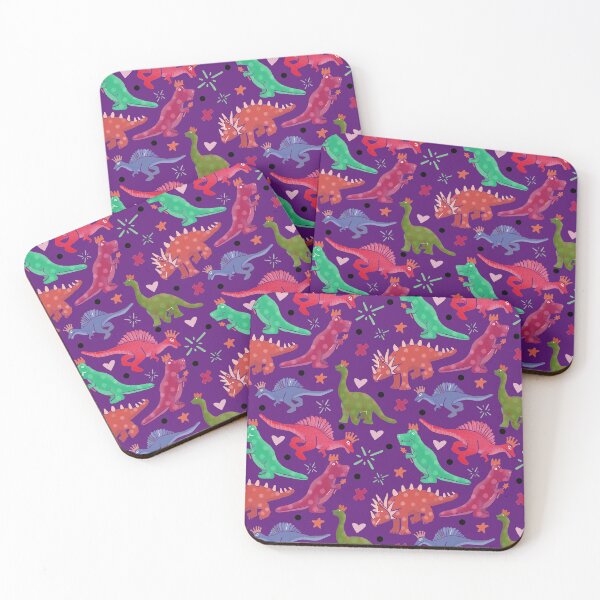 Item preview, Pink Blue and Green Dinos on Purple Background for Girls designed and sold by RayanneStudios.