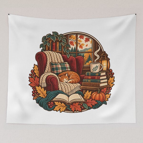 Artikelvorschau, Cozy Autumn Reading Nook Illustration entworfen und verkauft von Thai Vibe Studio.