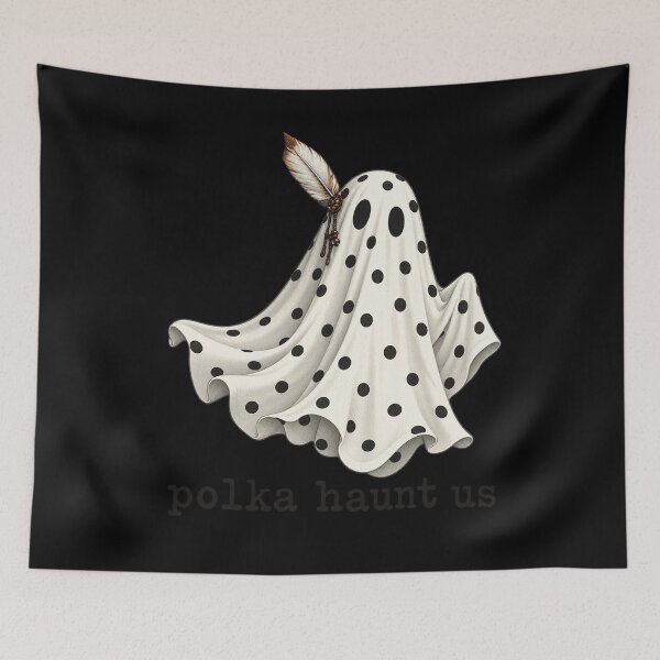 Item preview, Polka Haunt Us Funny Cute Sheet Ghost Halloween Pun Design designed and sold by DevilMayCrySh.