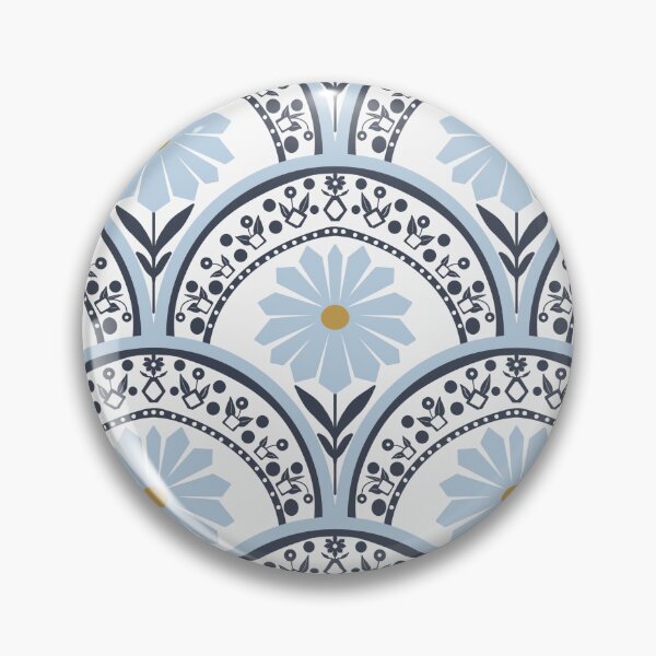 Item preview, Scallop (Fish Scale) Geometric Daisy Hand drawn Mid-Century Light Blue large  designed and sold by RayanneStudios.