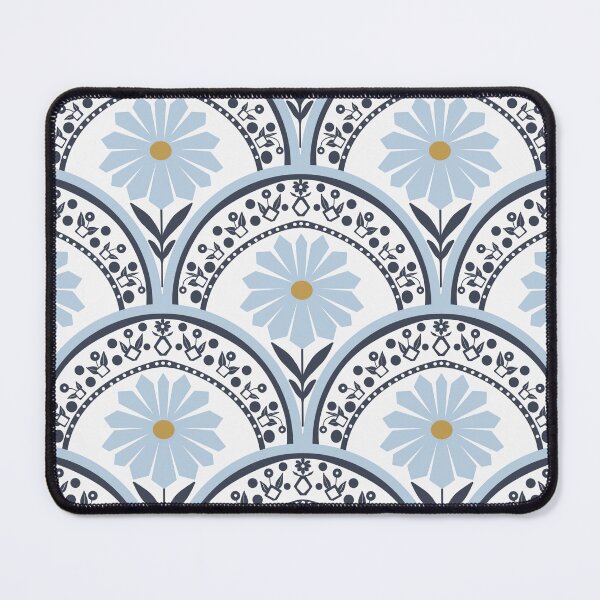 Item preview, Scallop (Fish Scale) Geometric Daisy Hand drawn Mid-Century Light Blue large designed and sold by RayanneStudios.