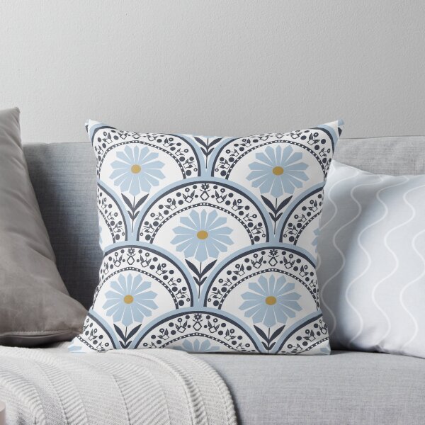 Item preview, Scallop (Fish Scale) Geometric Daisy Hand drawn Mid-Century Light Blue large  designed and sold by RayanneStudios.