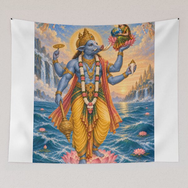 Item preview, Varaha Avatar of Lord Vishnu - Sacred Boar Incarnation Art designed and sold by Homyar.