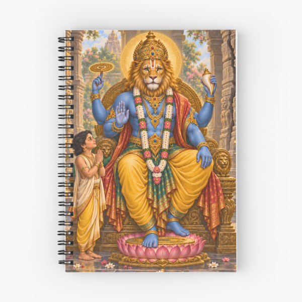 Item preview, Narasimha Avatar of Lord Vishnu - Prahlada Devotional Art designed and sold by Homyar.