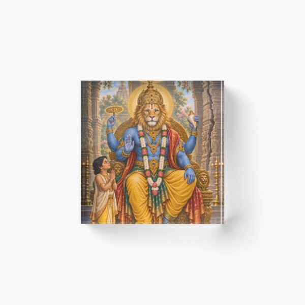 Item preview, Narasimha Avatar of Lord Vishnu - Prahlada Devotional Art designed and sold by Homyar.