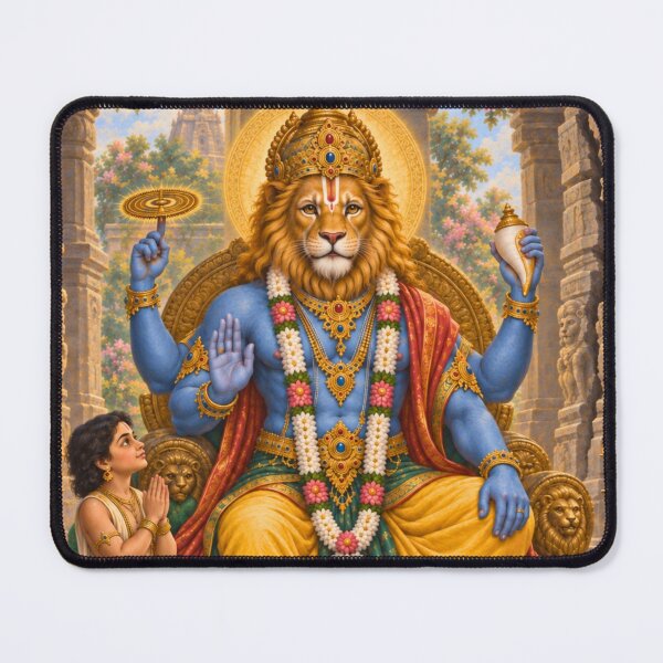 Item preview, Narasimha Avatar of Lord Vishnu - Prahlada Devotional Art designed and sold by Homyar.