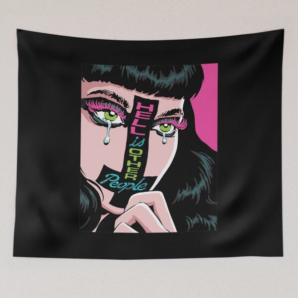 Item preview, Pop Art Woman Crying With 'HELL IS OTHER PEOPLE' Band designed and sold by LEAHHATFIELD.