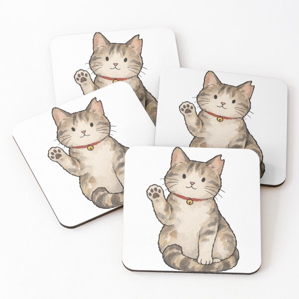 Item preview, Watercolor Tabby Cat Waving Hello with a Bell Collar designed and sold by Jessie's Palette.