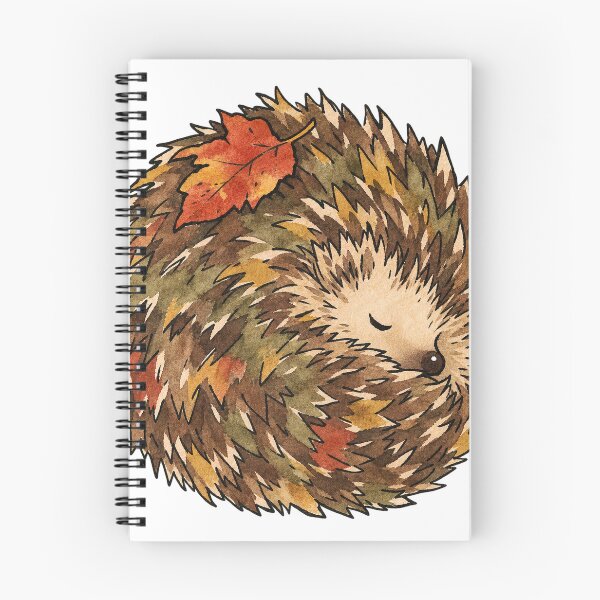 Artikelvorschau, Ein süßer, schlafender Igel, zusammengerollt in ein Herbstblatt entworfen und verkauft von Jessie's Palette.