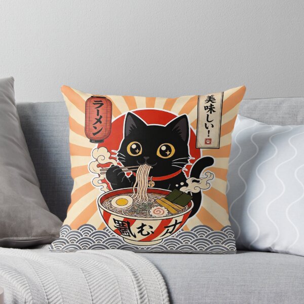 Item preview, Cute Black Cat Eating Ramen Kawaii Art designed and sold by SimpleFolks.