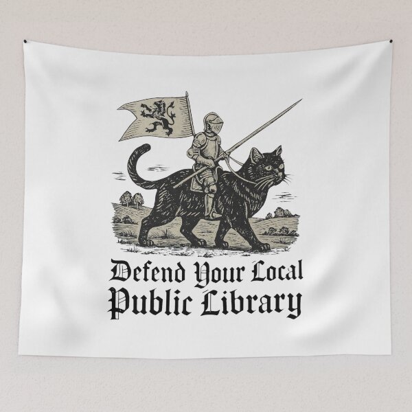 Item preview, Knight Cat Public Library Support Art designed and sold by Libbieomaguera.