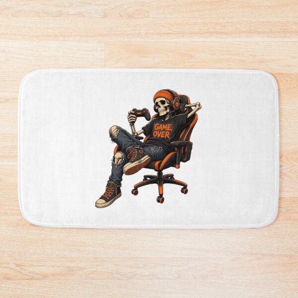 Artikelvorschau, Skelett-Gamer „Game Over“ Orange Beanie-Kunst entworfen und verkauft von OlyvieArt.