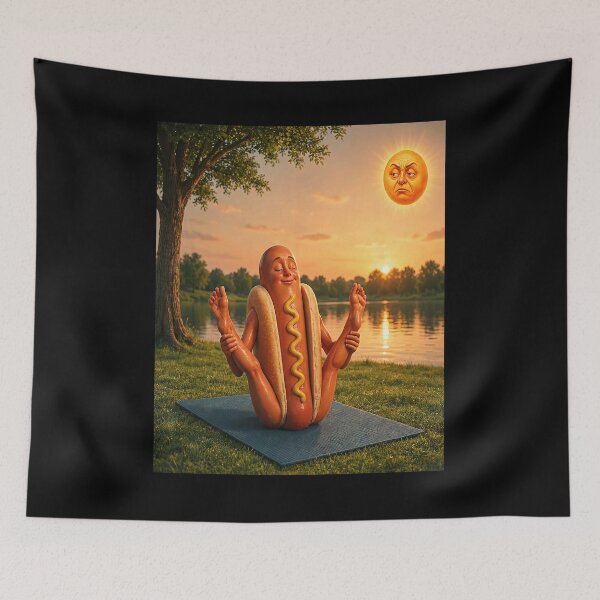 Item preview, Sunning Hotdog Funny Hot Dog Yoga designed and sold by nosu-art-pod.