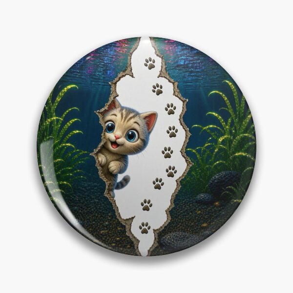 Item preview, Cute Peekaboo Cat in Underwater World - 3D Rip Effect designed and sold by Breezes-of-Ida.