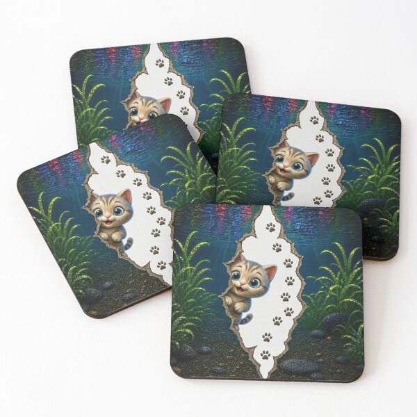 Item preview, Cute Peekaboo Cat in Underwater World - 3D Rip Effect designed and sold by Breezes-of-Ida.