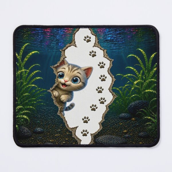 Item preview, Cute Peekaboo Cat in Underwater World - 3D Rip Effect designed and sold by Breezes-of-Ida.