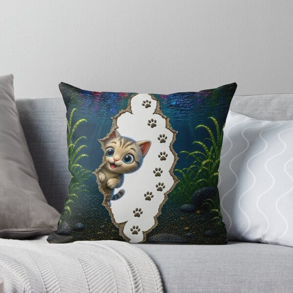 Item preview, Cute Peekaboo Cat in Underwater World - 3D Rip Effect designed and sold by Breezes-of-Ida.