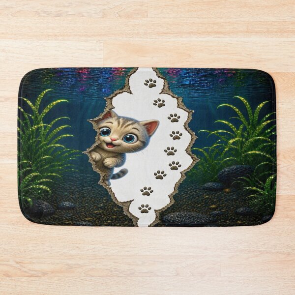 Item preview, Cute Peekaboo Cat in Underwater World - 3D Rip Effect designed and sold by Breezes-of-Ida.