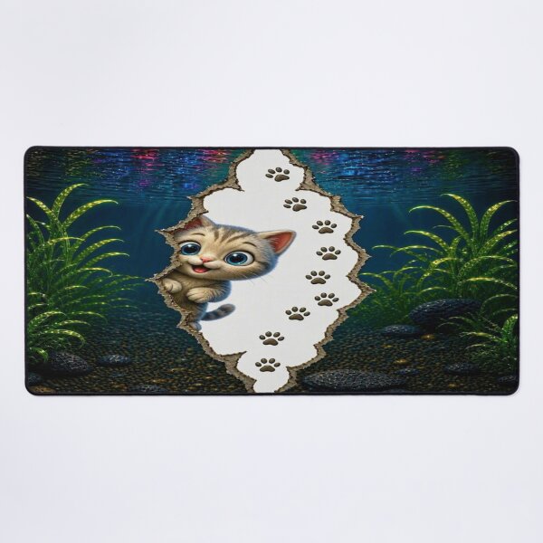 Item preview, Cute Peekaboo Cat in Underwater World - 3D Rip Effect designed and sold by Breezes-of-Ida.