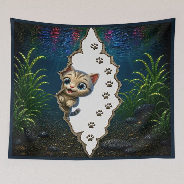 Item preview, Cute Peekaboo Cat in Underwater World - 3D Rip Effect designed and sold by Breezes-of-Ida.