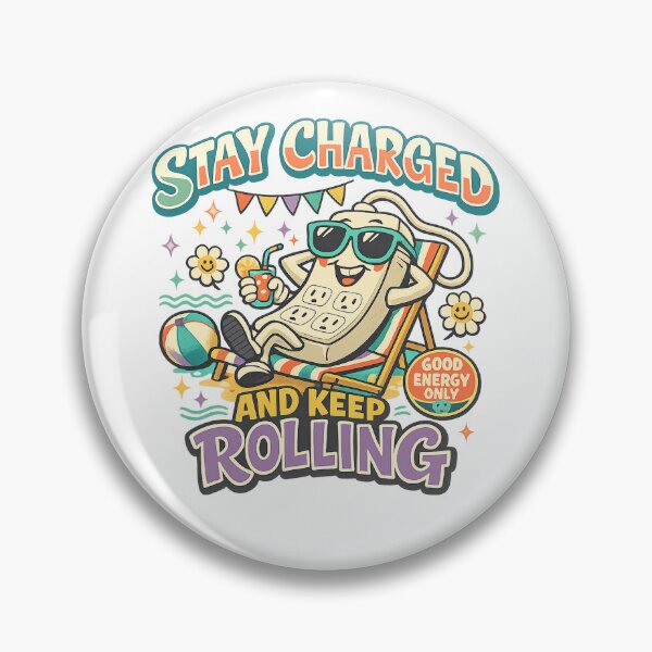 Item preview, Stay Charged and Keep Rolling Funny Power Strip Positive Energy Retro Art designed and sold by inkoutninja.